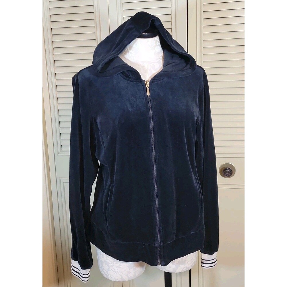 Style&Co Sport Wmn Blue Velour Hoodie Jacket Full Zipper 80% Cotton Y2K Size XL